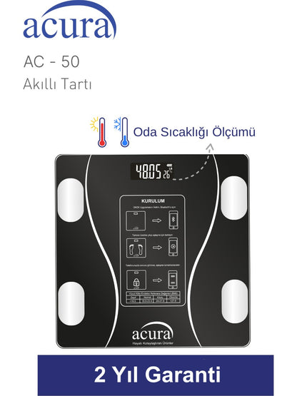 Acura AC-50 Akıllı Tartı Yağ, Su, Kas ve Kilo Ölçer Özellikleriyle Bebek Sağlığına Uygun