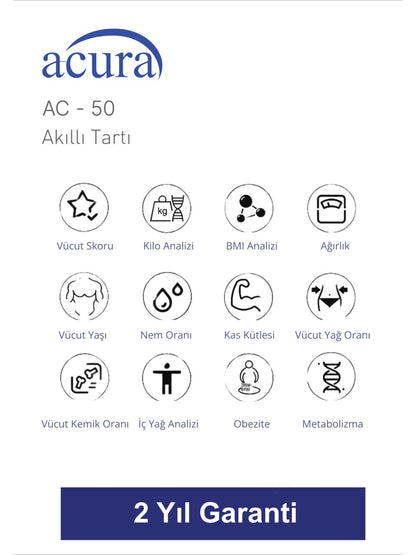Acura AC-50 Akıllı Tartı Yağ, Su, Kas ve Kilo Ölçer Özellikleriyle Bebek Sağlığına Uygun