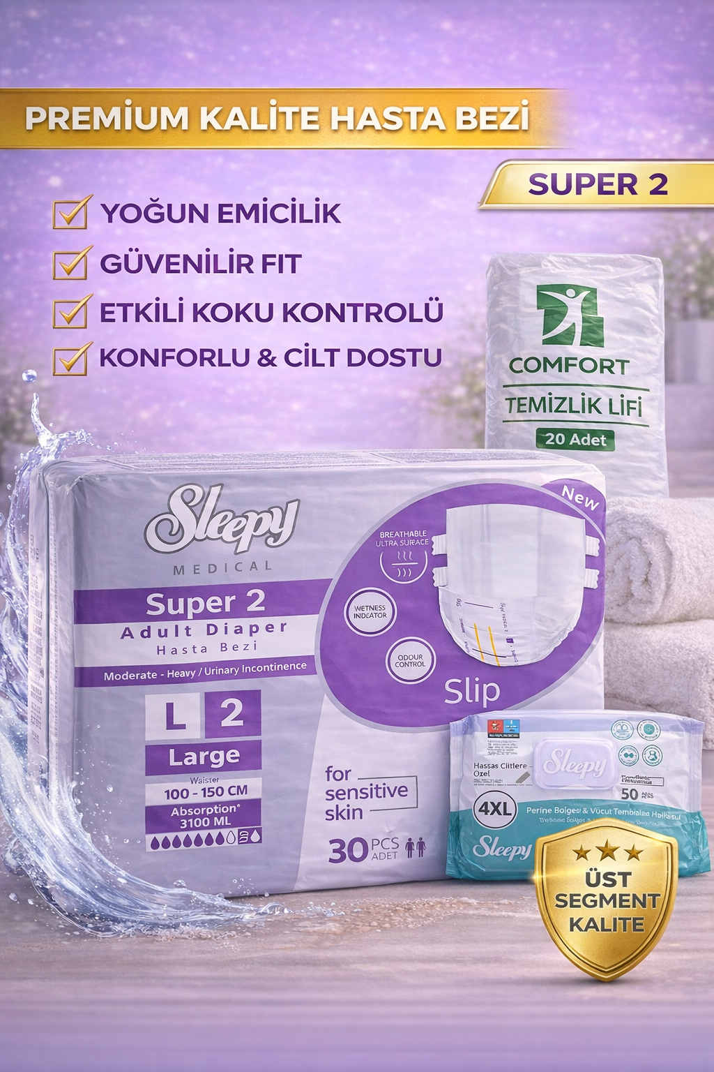 Sleepy Super 2 Bel Bantlı Hasta Bezi Large