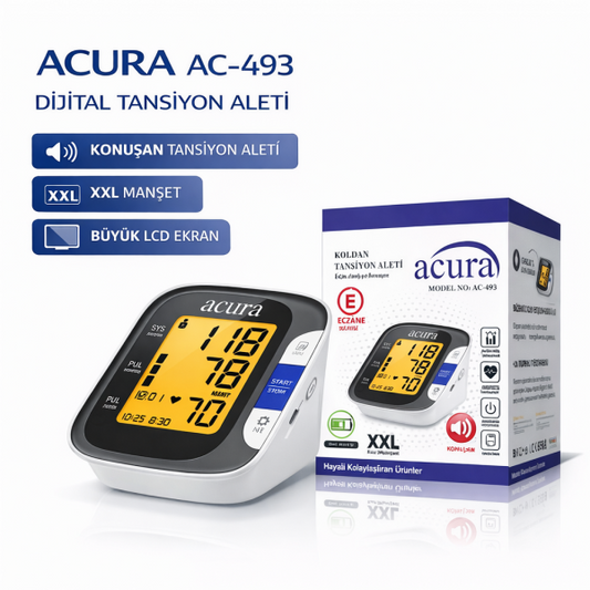 AC-493 Şarjlı, Çantalı, XXL Ekranlı XXL Manşetli Tansiyon Aleti