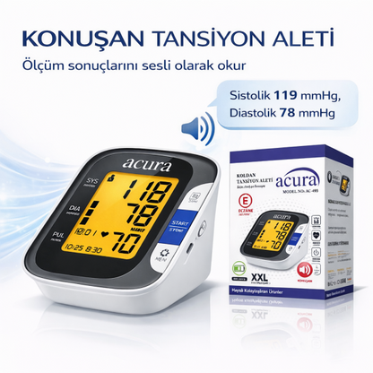 AC-493 Şarjlı, Çantalı, XXL Ekranlı XXL Manşetli Tansiyon Aleti